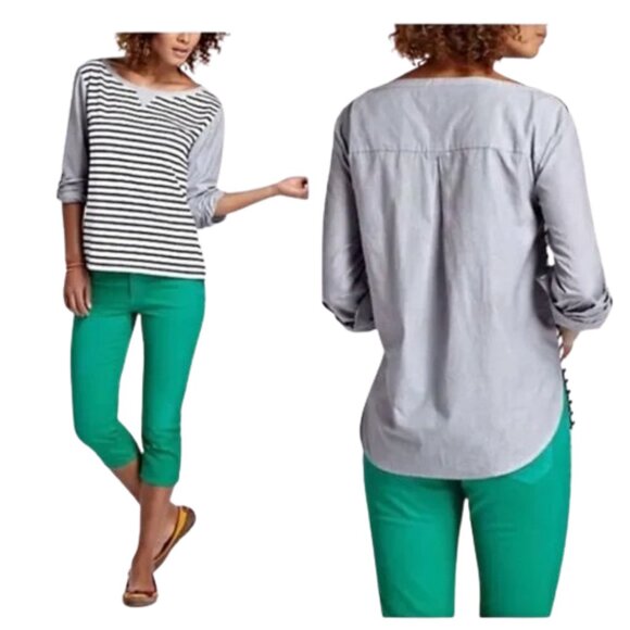 Anthropologie Postmark Conductor Stripe Top Gray - Picture 2 of 7